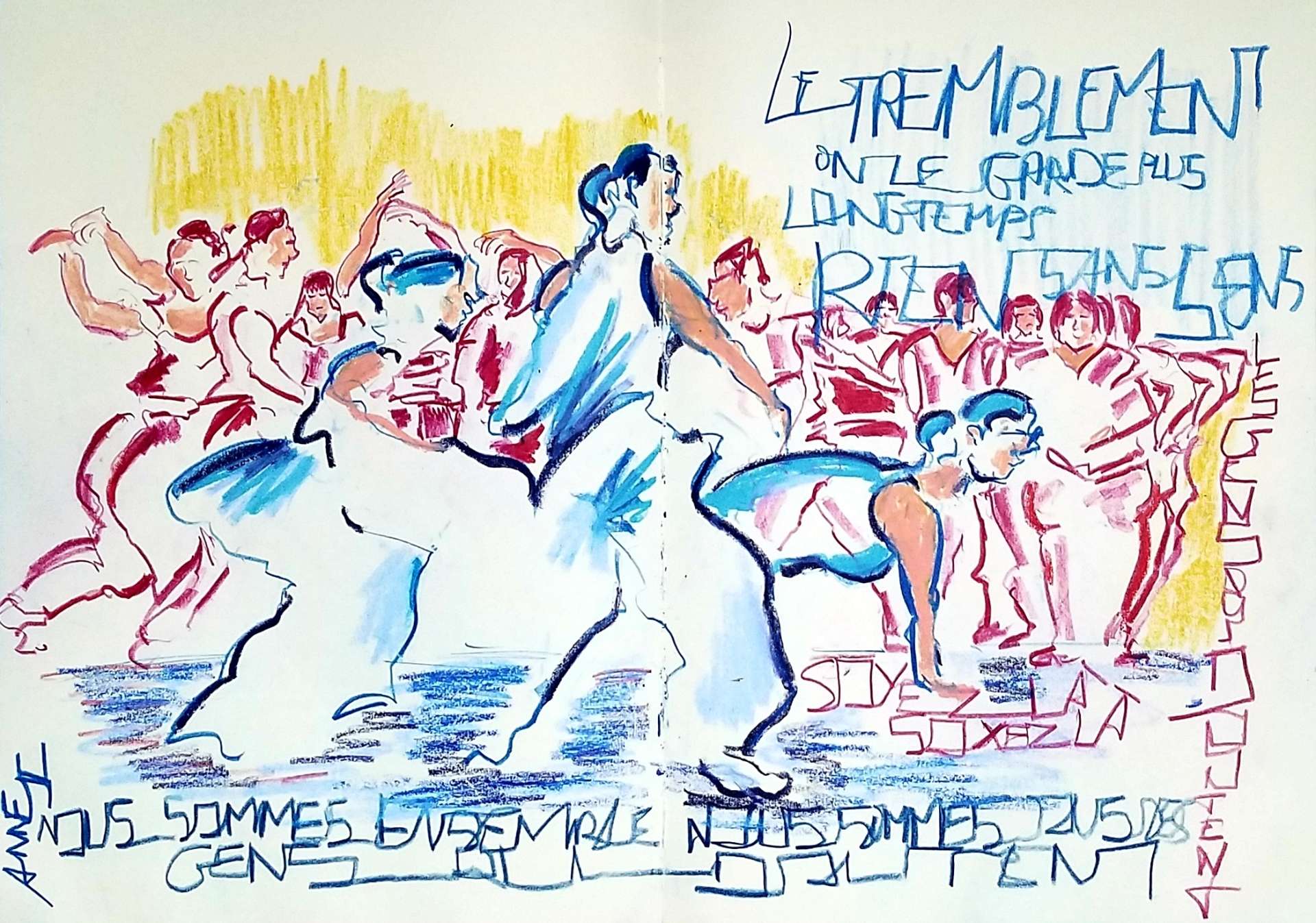 Croquis réalisé en live des participants au projet amateurs Les gens qui doutent