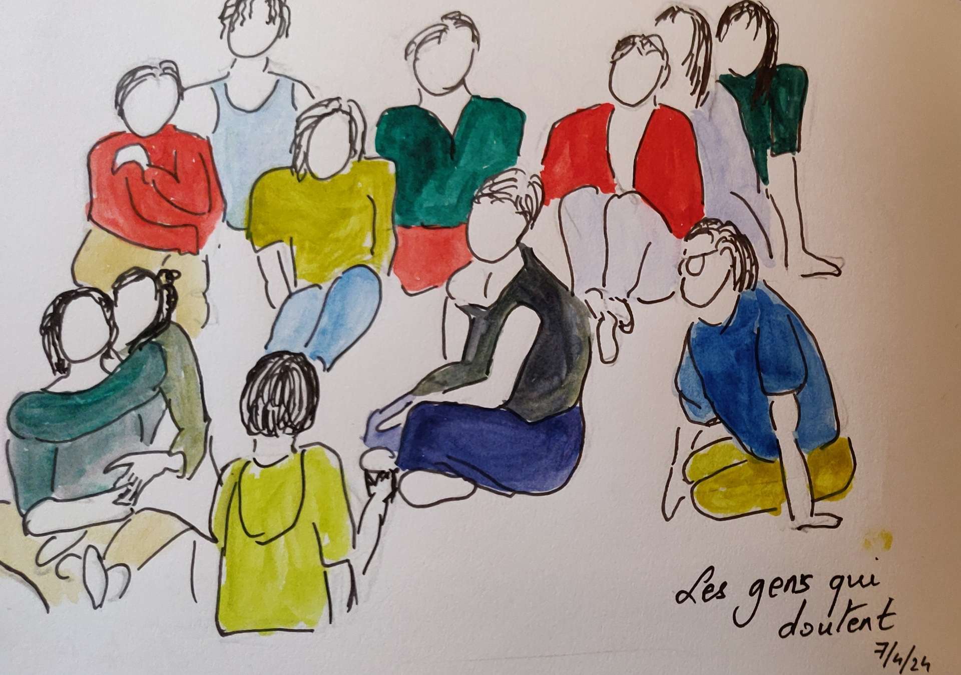 Croquis réalisé en live des participants au projet amateurs Les gens qui doutent