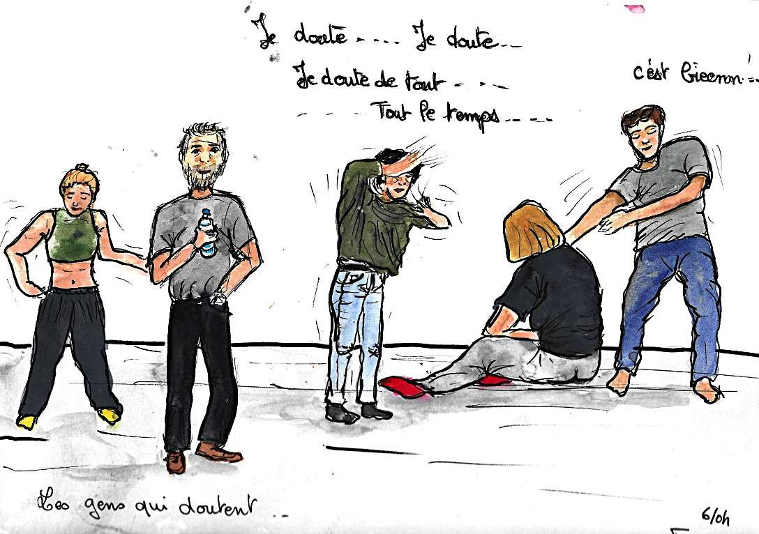 Croquis réalisé en live des participants au projet amateurs Les gens qui doutent