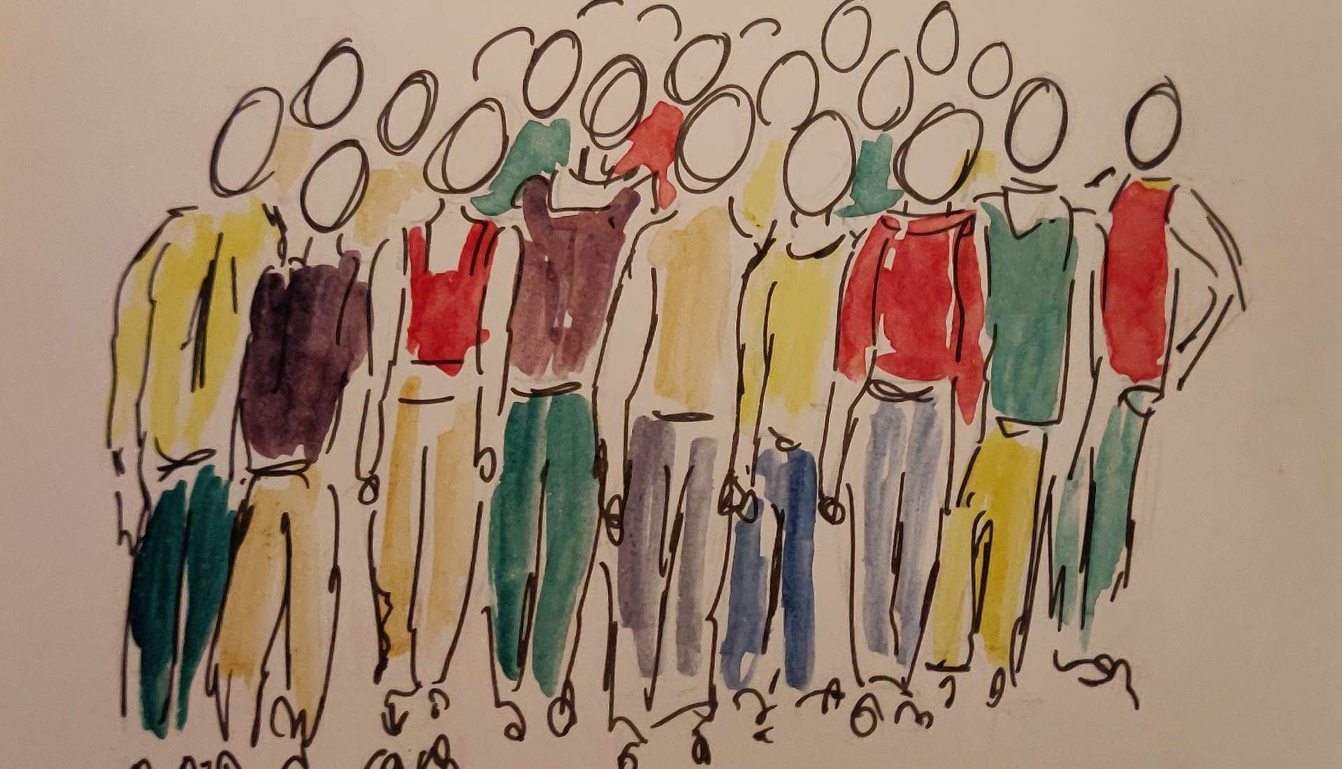 Croquis réalisé en live des participants au projet amateurs Les gens qui doutent