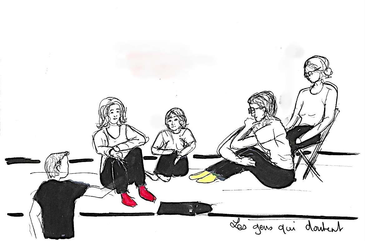 Croquis réalisé en live des participants au projet amateurs Les gens qui doutent